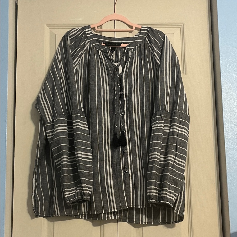 Lane Bryant Gray and White Striped Blouse